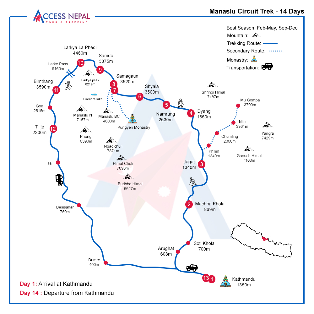 Manaslu Circuit Trek Map