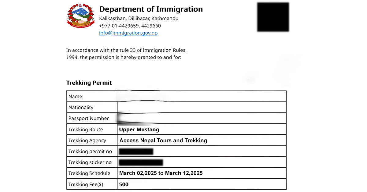 Upper Mustang old 10 Days Permit