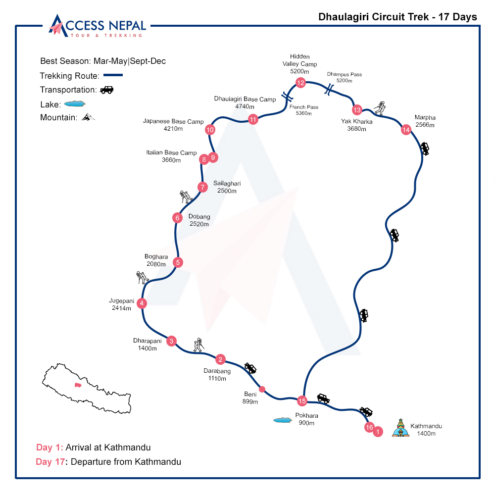 Dhaulagiri Circuit Trek - 17 Days