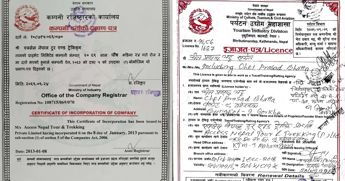 Licenses and Certifications of the Company