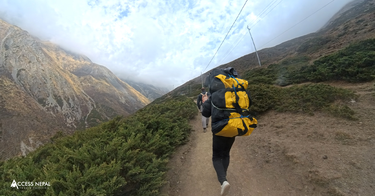 Porters in the Annapurna Region carry trekkers' heavy gear (around 15-20kg)