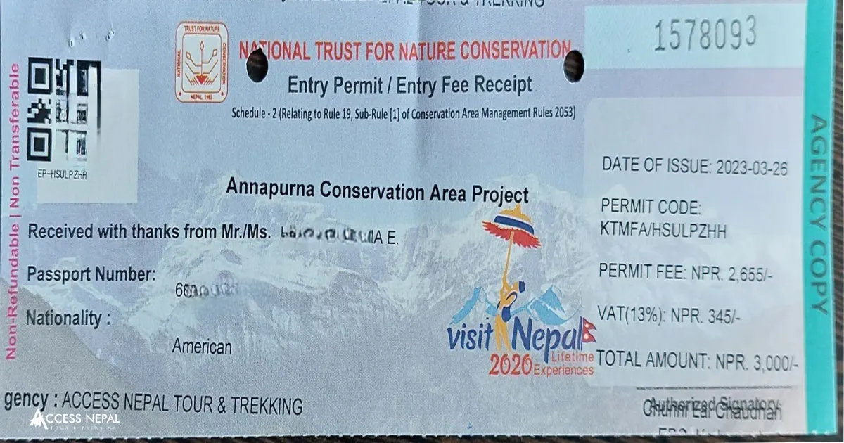 Annapurna Base Camp Trek Permit Sample