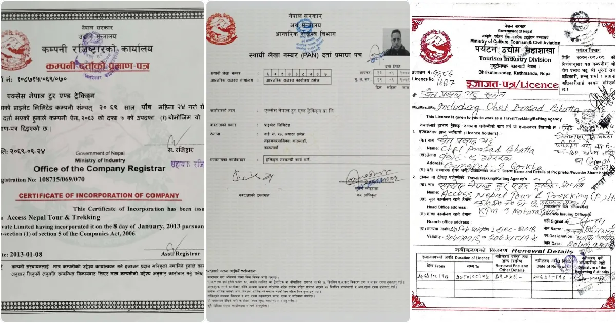 Document of registered trekking agency