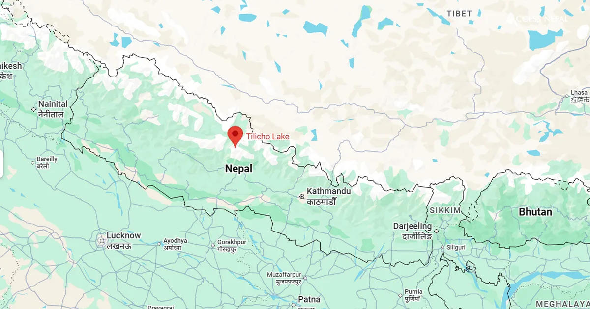 Tilicho Lake in the Map of Nepal