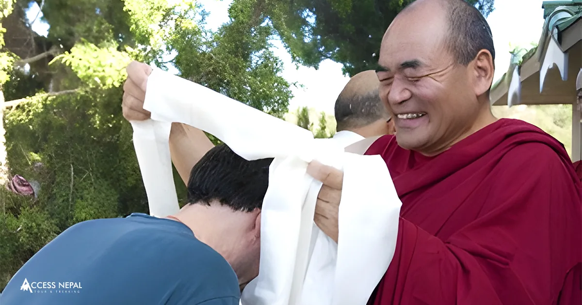 Monks offering khata