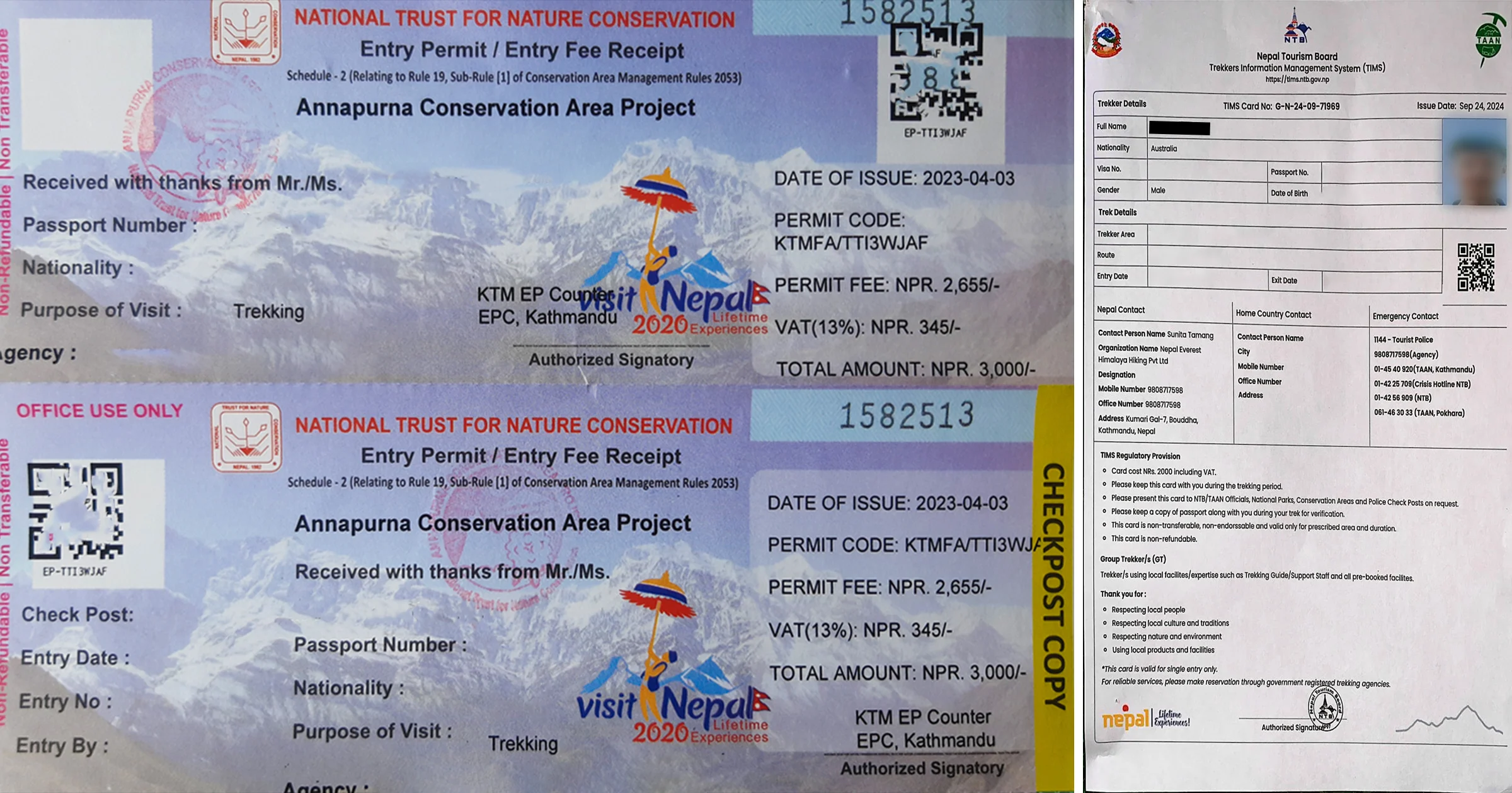 Permits required for Kori Trek