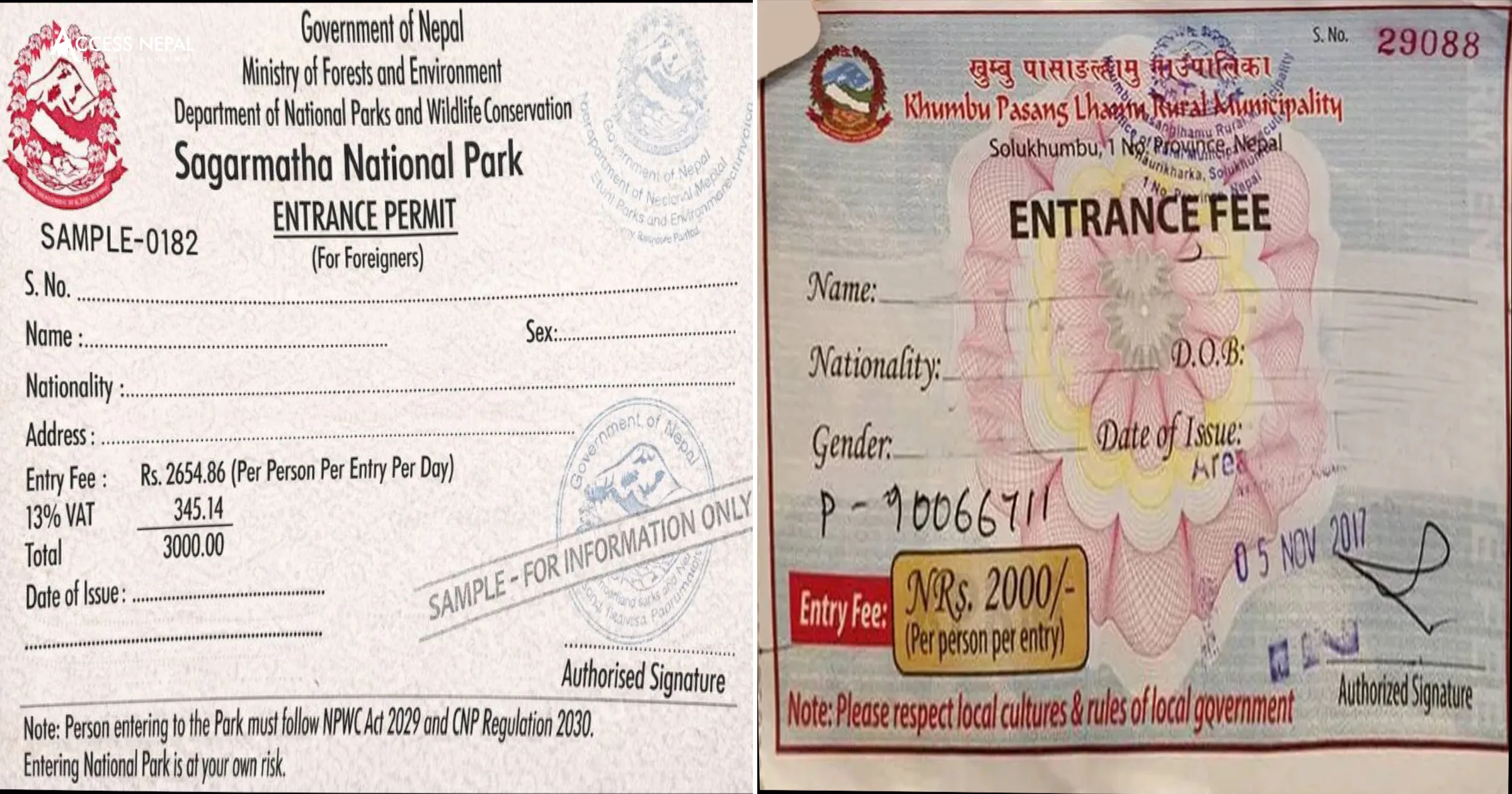 Sample of Sagarmatha National Park Permit