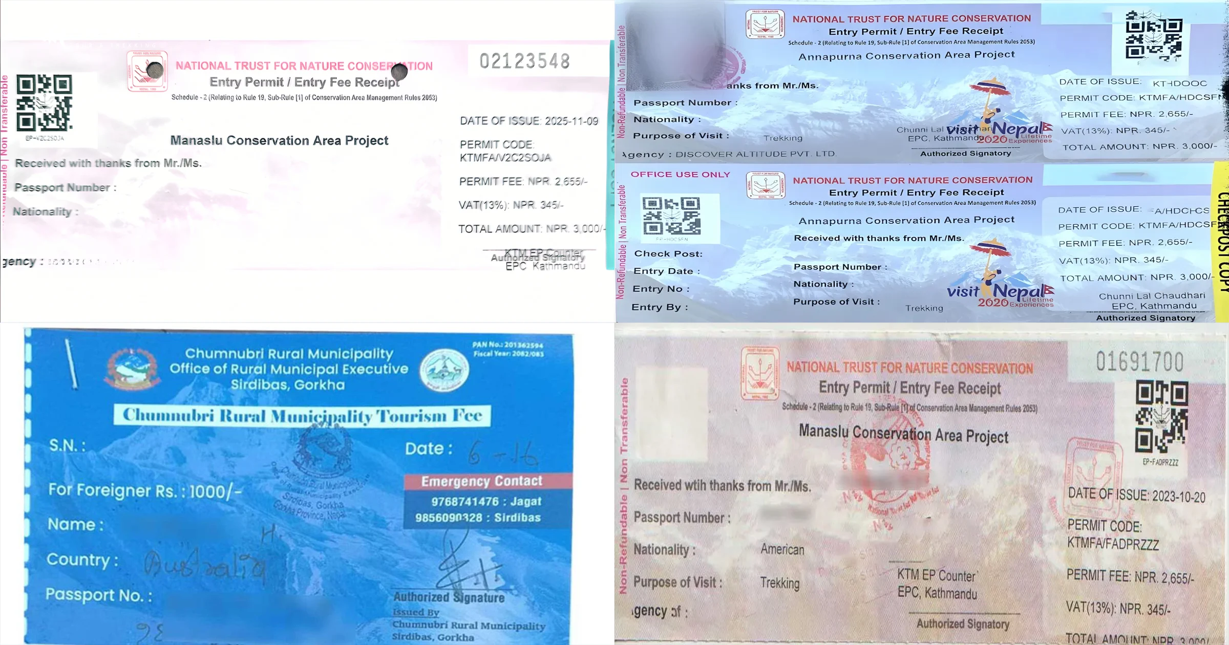Sample of Manaslu Circuit trek permits