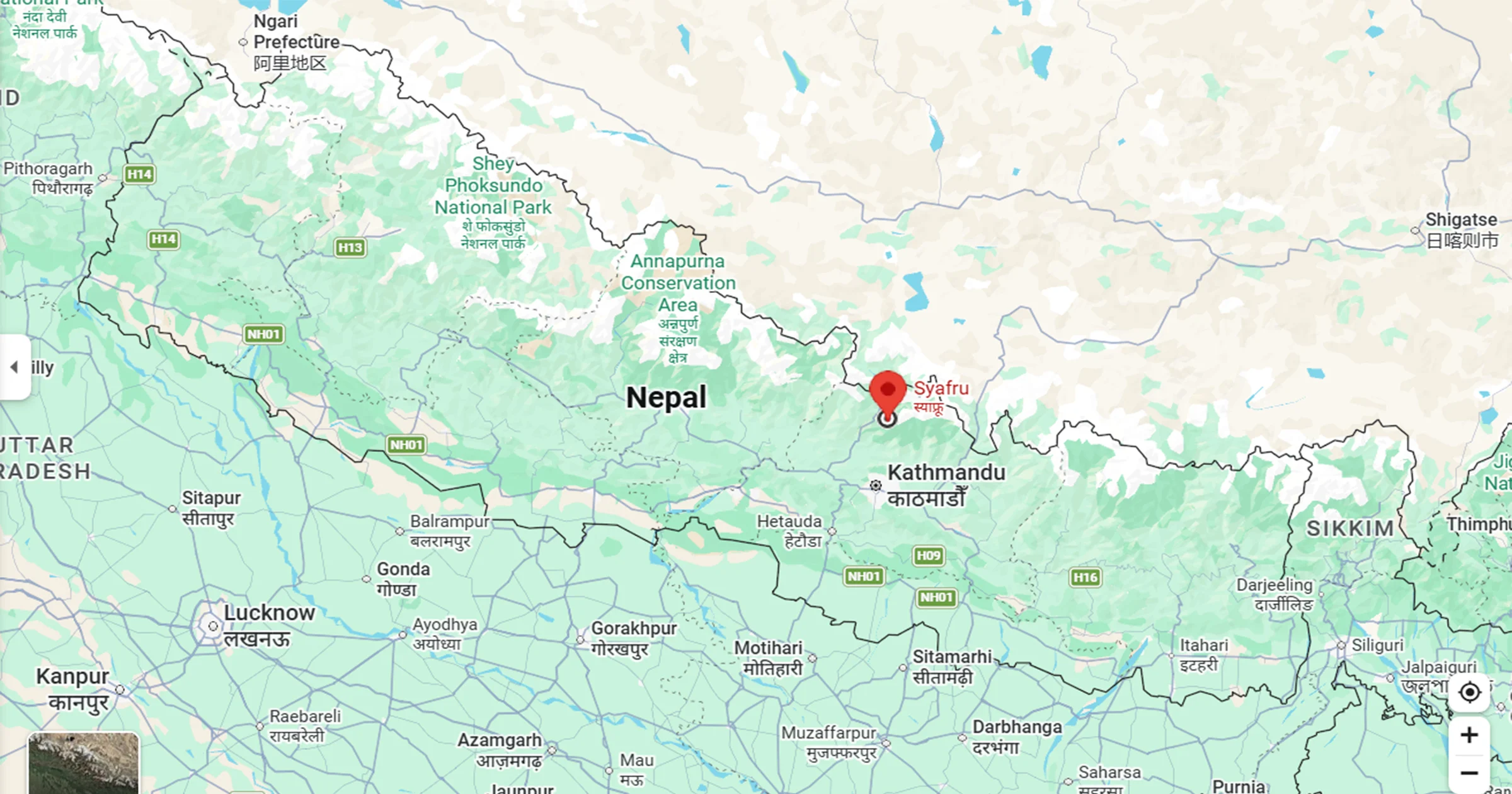 Location of Syabrubesi in the map of Nepal