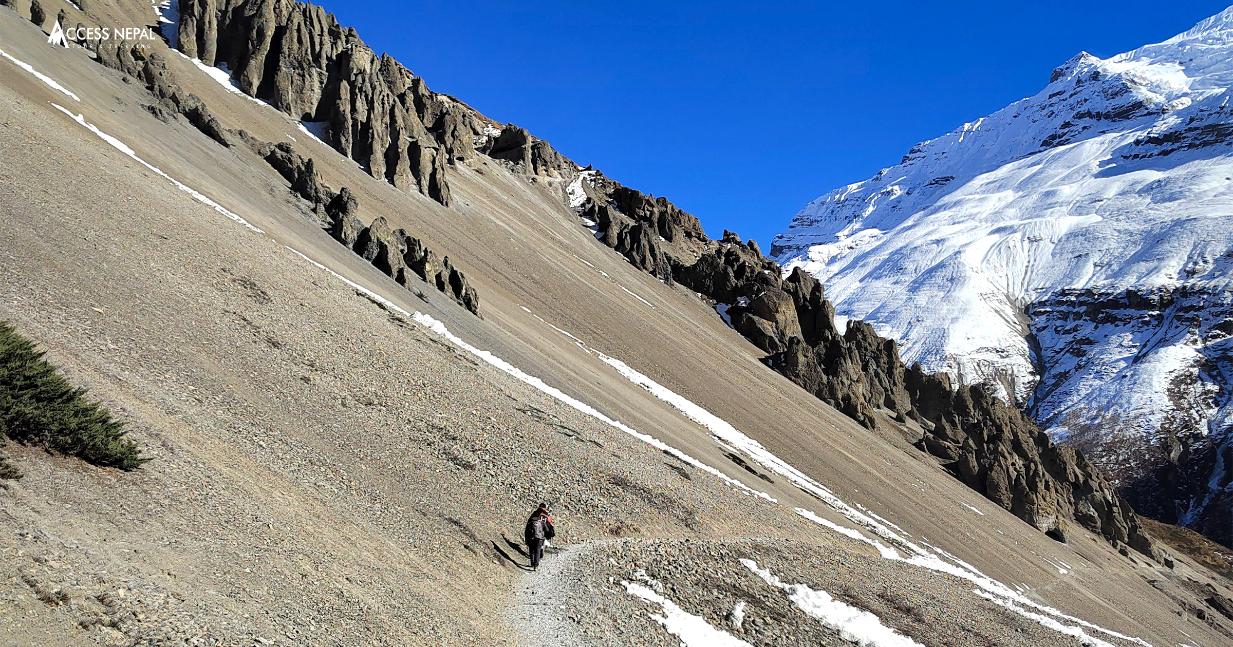 The trail to Tilicho Lake via Tilicho Base Camp features a notorious, highly unstable landslide-prone zone