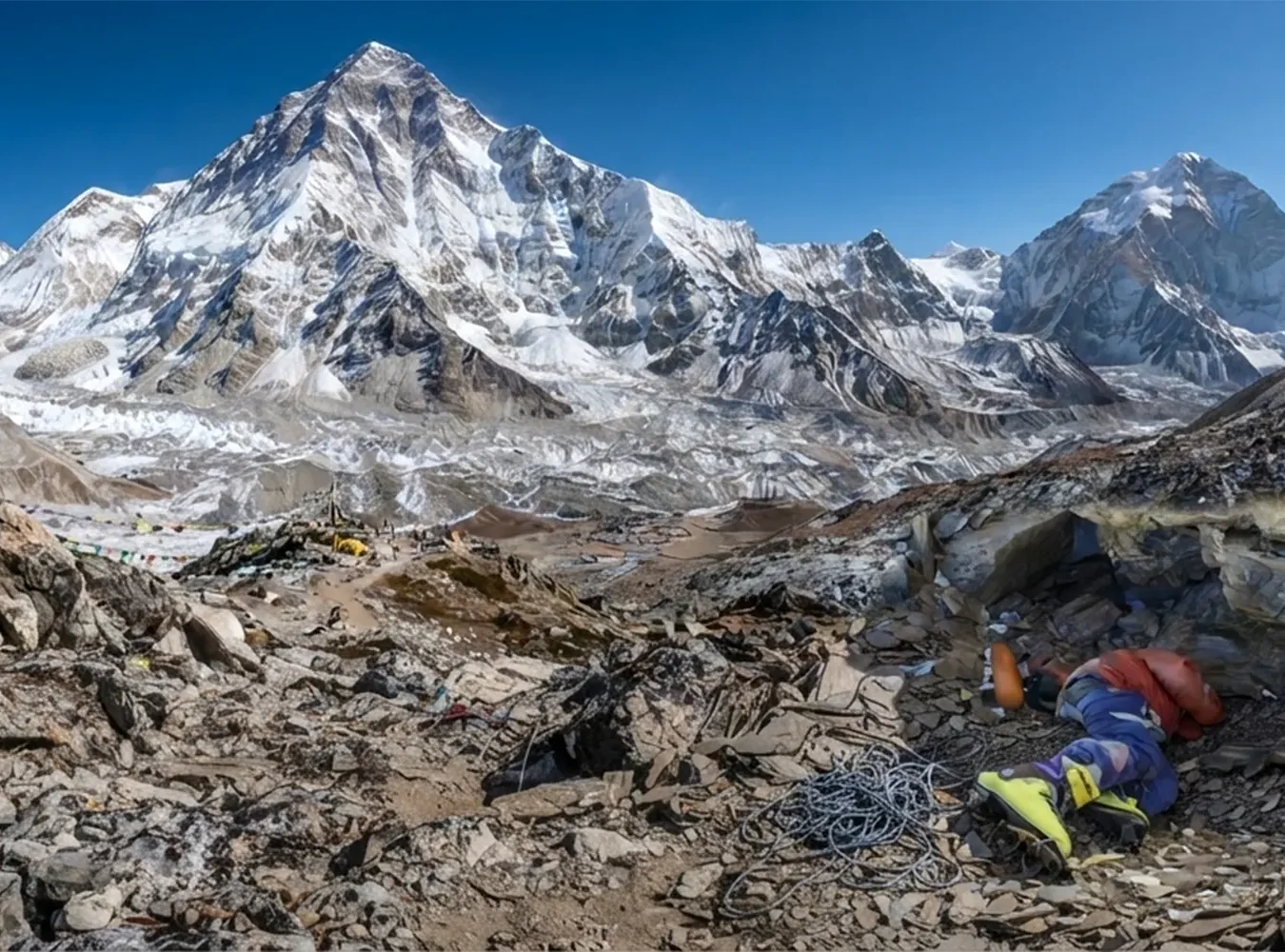 Everest's North-East Ridge, where the Green Boots cave lies at about 8,500 m